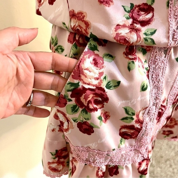 HONEY BUNCH Japanese satin lace pockets Rose Rompers pleated women’s size M Boho - Picture 4 of 9